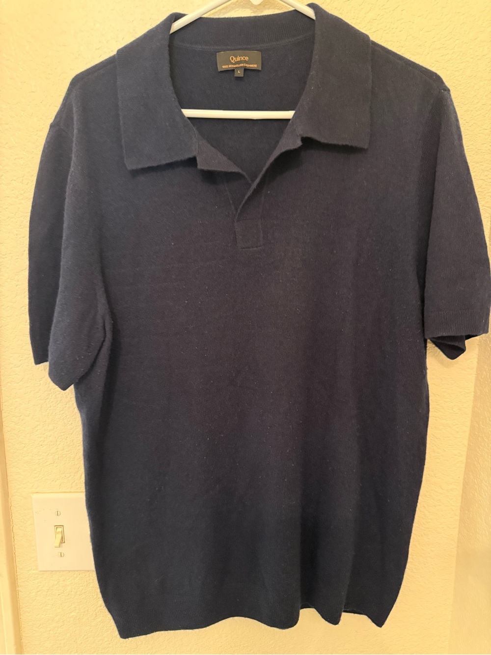Quince Men's 100% Mongolian cashmere Dark Navy Knit Polo Shirt